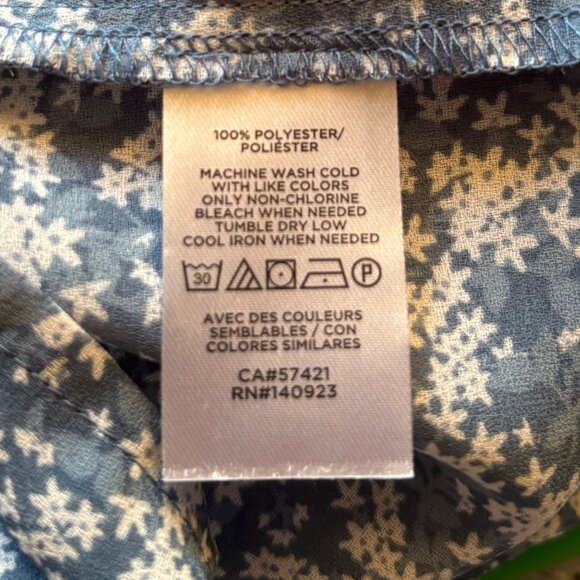 Loft Tie Neck Top Peasant Blouse Blue w/ White Stars Size Large Elastic Sleeves - Picture 9 of 9